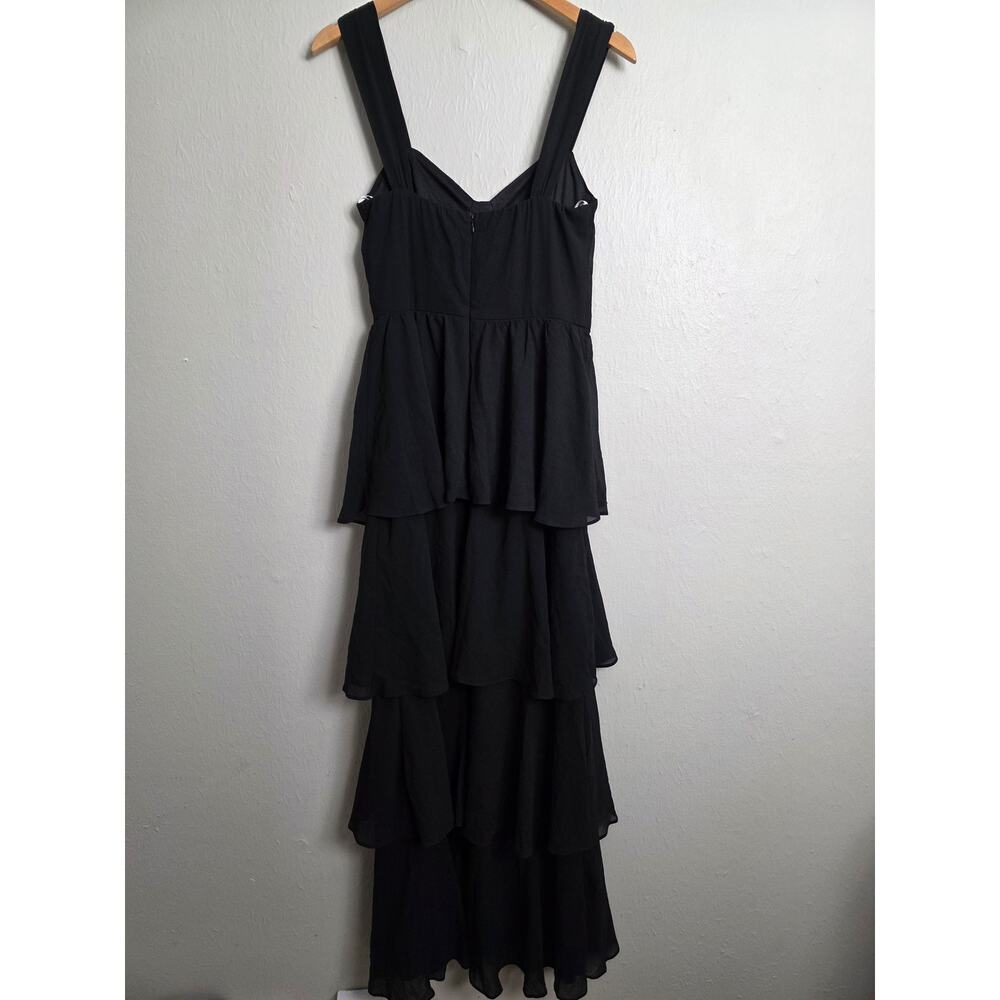 Lulus Carlynda Black Tiered Bustier Chiffon Basque Waist A Line Maxi Dress M - Picture 11 of 14